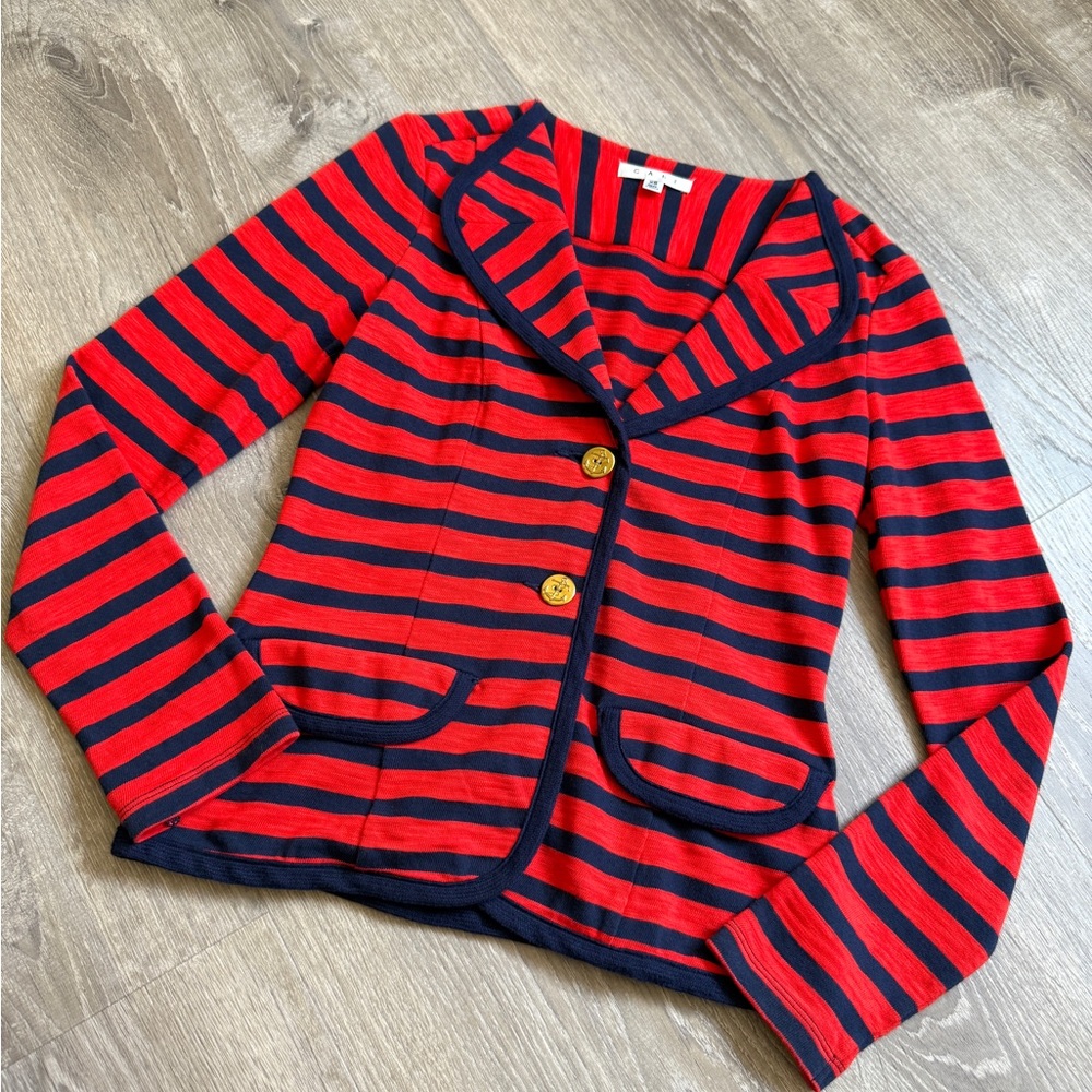 CAbi Red and Navy Striped Top-Size XS